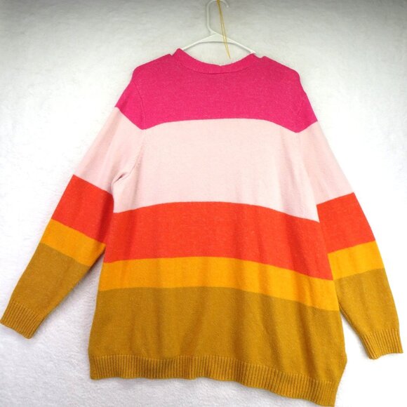 Lane Bryant Sweater Womens 18/20 Pink Orange Yellow Colorblock Striped Cardigan - Picture 2 of 8